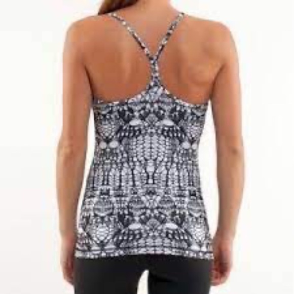 Lululemon Power Y Tank White Black Glacier Lace 31949 - Picture 2 of 10